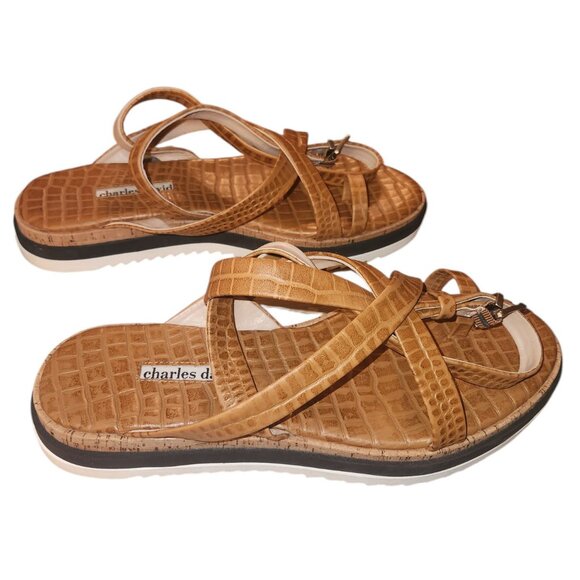 Charles David Chance Croc-Embossed Leather Sandal Brown Size 9.5M - Picture 6 of 8